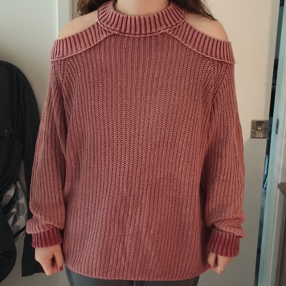 Free People Pink Off-the-Shoulder Sweater - Picture 1 of 6